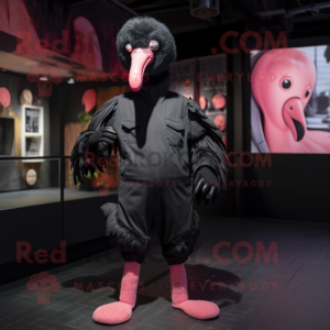Black Flamingo mascot costume character dressed with a Playsuit and Belts