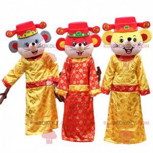 3 kinesiske musemaskoter. 3 kinesere, sett med 3 forkledninger