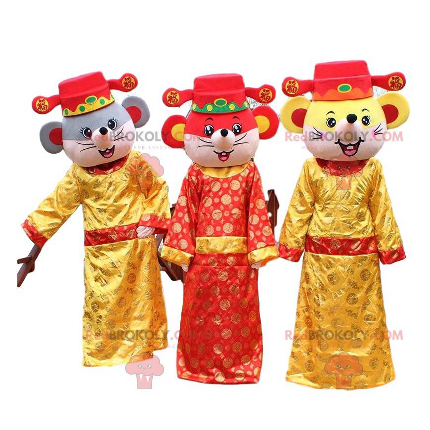3 chinesische Mausmaskottchen. 3 Chinesen, 3er-Verkleidungen -