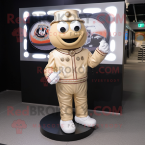Beige Candy Box mascot costume character dressed with a Moto Jacket and Earrings