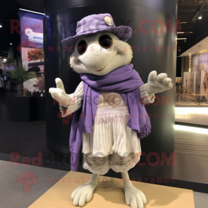 Lavender Moussaka mascot costume character dressed with a Cardigan and Scarves