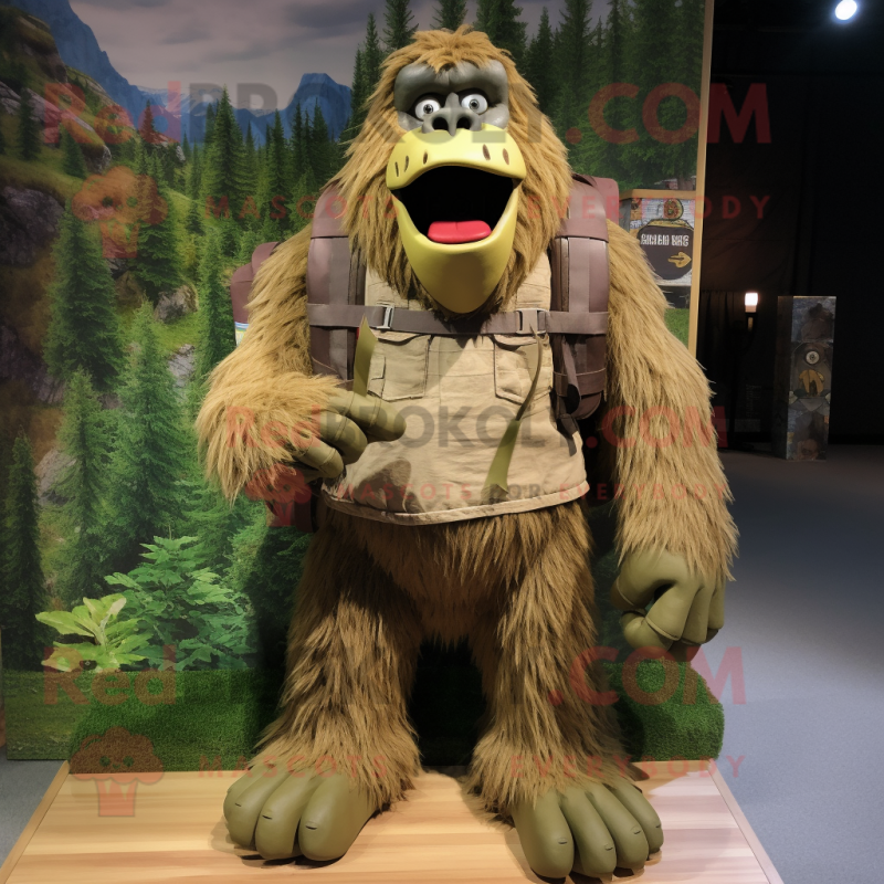Olive Sasquatch mascot costume character dressed with a Cargo Shorts and Belts Olive Sasquatch mascot costume character dressed with a Cargo Shorts and Belts