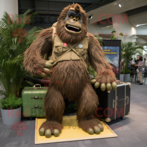 Olive Sasquatch mascot costume character dressed with a Cargo Shorts and Belts