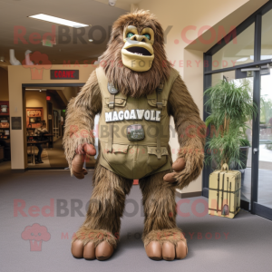 Olive Sasquatch mascot costume character dressed with a Cargo Shorts and Belts