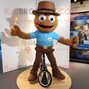 Brown Unicyclist mascot costume character dressed with a Oxford Shirt and Cufflinks