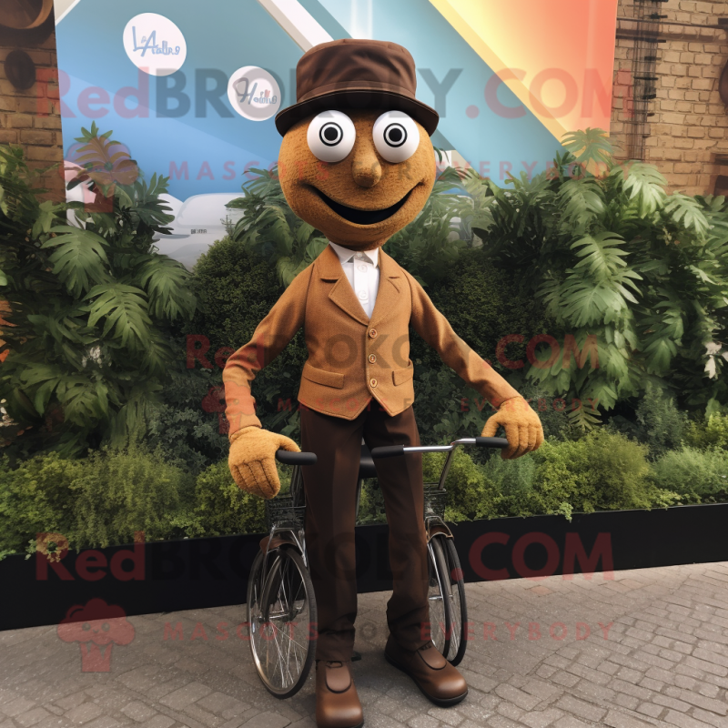 Brown Unicyclist mascot costume character dressed with a Oxford Shirt and Cufflinks Brown Unicyclist mascot costume character dressed with a Oxford Shirt and Cufflinks