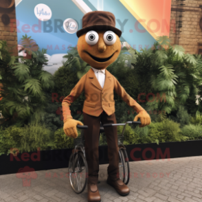 Brown Unicyclist mascot costume character dressed with a Oxford Shirt and Cufflinks