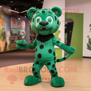 Green Jaguar mascot costume character dressed with a Playsuit and Bow ties