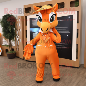 Orange Mare mascot costume character dressed with a Jumpsuit and Bow ties