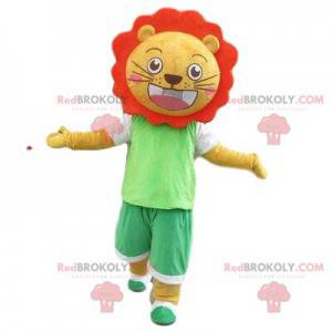 Mascota del león amarillo y naranja. Disfraz de león. Disfraz
