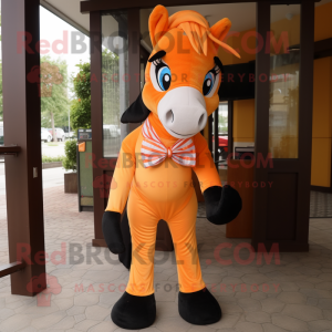 Orange Mare mascot costume character dressed with a Jumpsuit and Bow ties