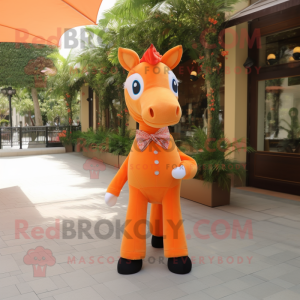 Orange Mare mascot costume character dressed with a Jumpsuit and Bow ties