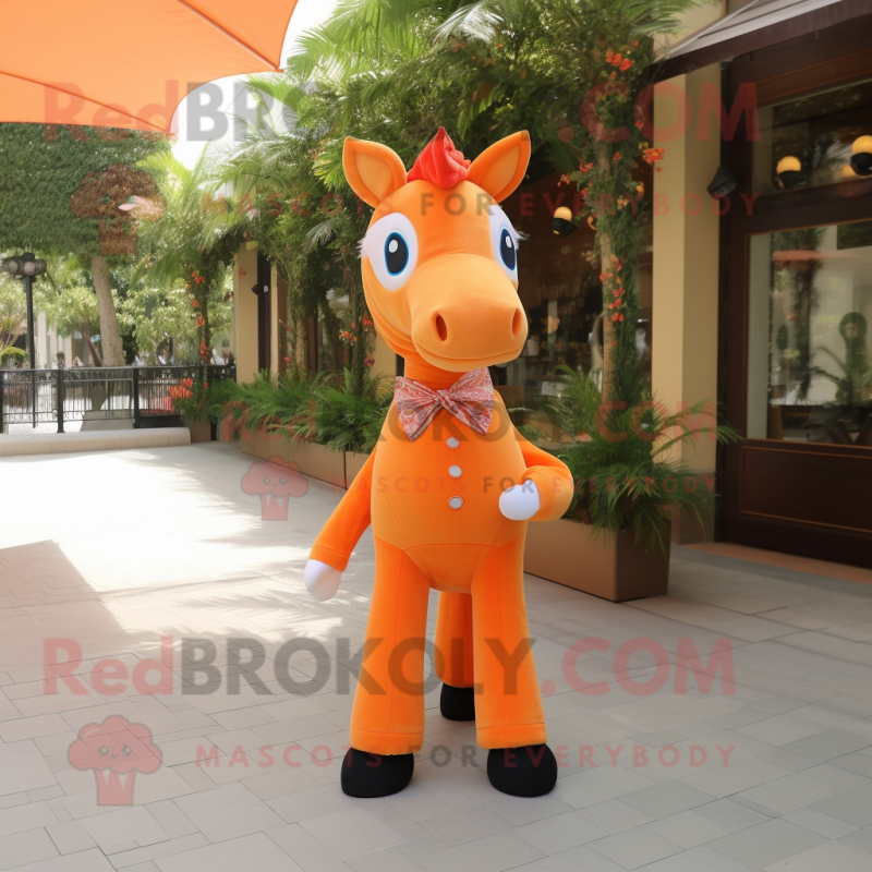 Orange Mare mascot costume character dressed with a Jumpsuit and Bow ties Orange Mare mascot costume character dressed with a Jumpsuit and Bow ties