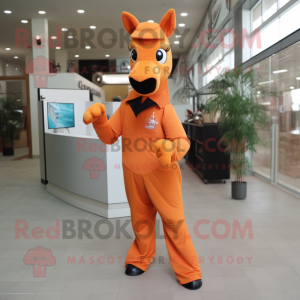 Orange Mare mascot costume character dressed with a Jumpsuit and Bow ties