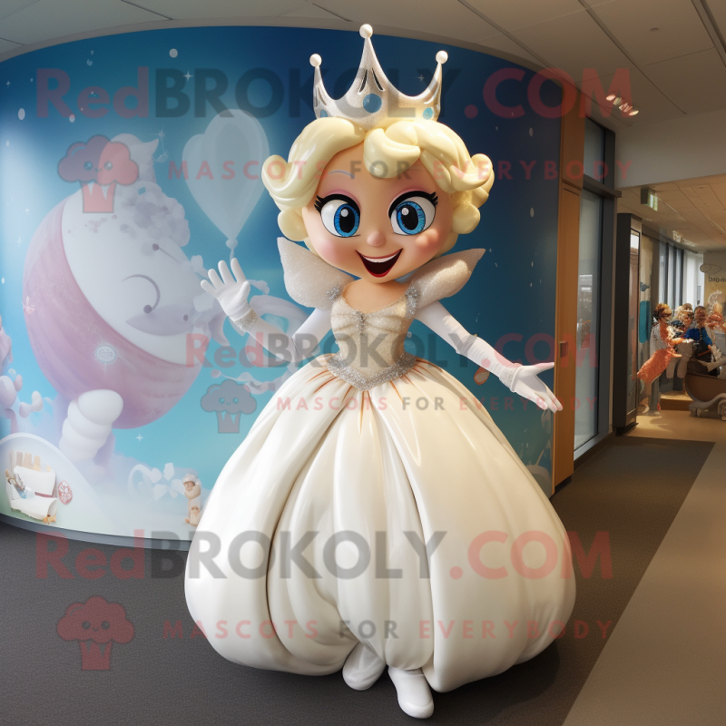 Cream Tooth Fairy mascot costume character dressed with a Ball Gown and Hair clips Cream Tooth Fairy mascot costume character dressed with a Ball Gown and Hair clips