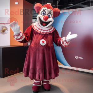 Maroon Clown mascot costume character dressed with a Shift Dress and Gloves