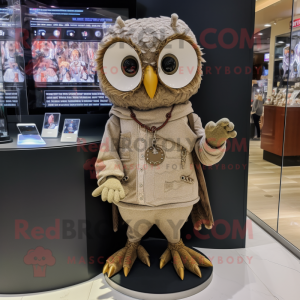 Tan Owl mascot costume character dressed with a Cardigan and Bracelet watches