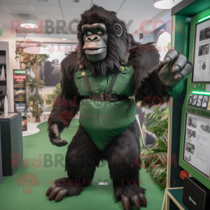 Forest Green Gorilla mascot costume character dressed with a Playsuit and Brooches