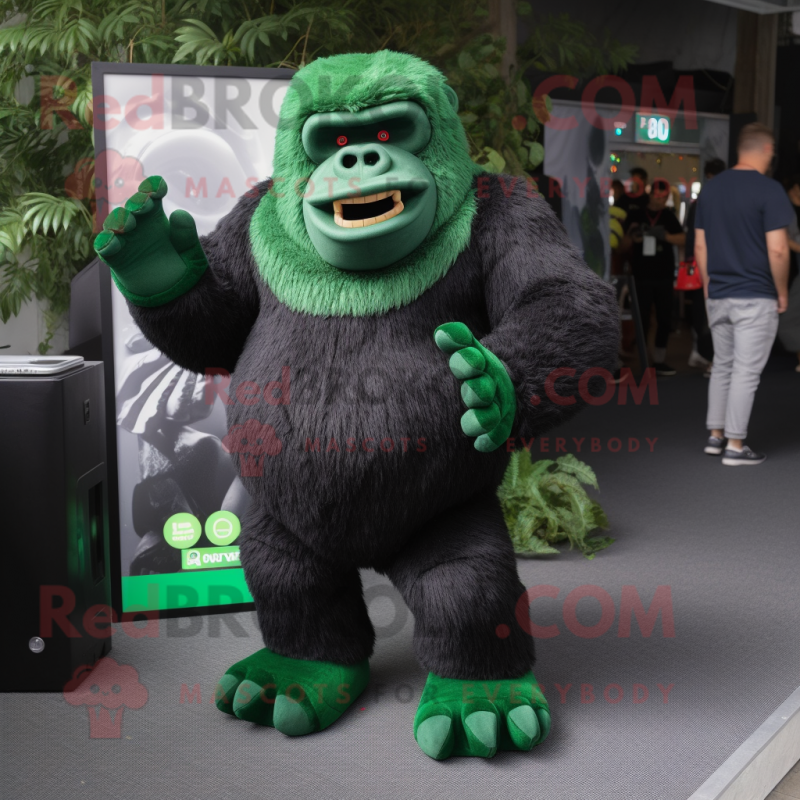 Forest Green Gorilla mascot costume character dressed with a Playsuit and Brooches Forest Green Gorilla mascot costume character dressed with a Playsuit and Brooches