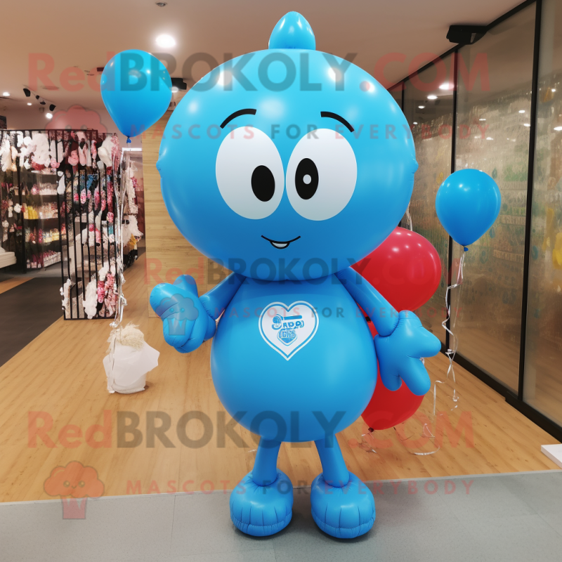 Sky Blue Heart Shaped Balloons mascot costume character dressed with a Rash Guard and Necklaces Sky Blue Heart Shaped Balloons mascot costume character dressed with a Rash Guard and Necklaces