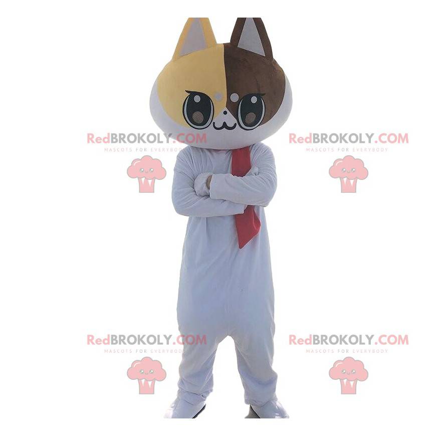 Witte kat mascotte. Witte kat kostuum. Kat cosplay -