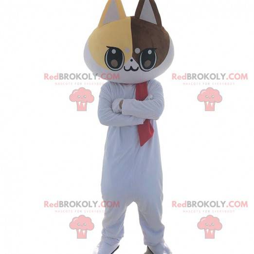 Witte kat mascotte. Witte kat kostuum. Kat cosplay -