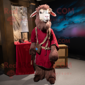Maroon Angora Goat mascot costume character dressed with a Cargo Pants and Scarves