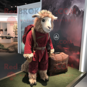 Maroon Angora Goat mascot costume character dressed with a Cargo Pants and Scarves