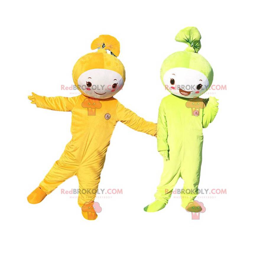 2 bladmascottes, een groene en een oranje. Cosplay blad - 2 bladmascottes, een groene en een oranje. Cosplay blad -