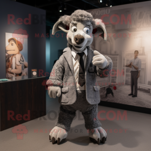 Gray Ram mascot costume character dressed with a Suit Jacket and Headbands