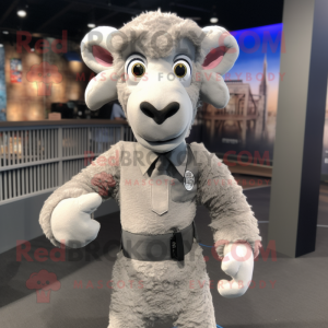 Gray Ram mascot costume character dressed with a Suit Jacket and Headbands