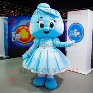 Sky Blue Candy mascot costume character dressed with a A-Line Skirt and Anklets