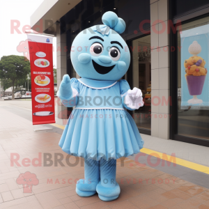 Sky Blue Candy mascot costume character dressed with a A-Line Skirt and Anklets