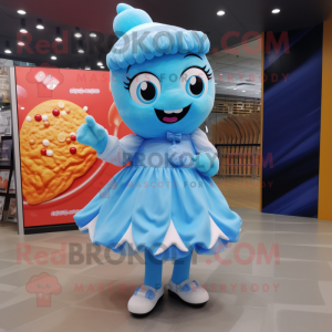 Sky Blue Candy mascot costume character dressed with a A-Line Skirt and Anklets