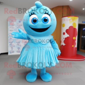 Sky Blue Candy mascot costume character dressed with a A-Line Skirt and Anklets