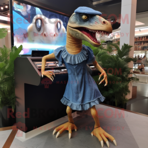 nan Velociraptor mascot costume character dressed with a Midi Dress and Shoe clips