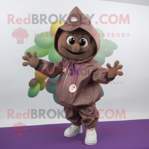 Brown Grape mascot costume character dressed with a Windbreaker and Bracelets