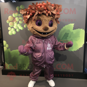 Brown Grape mascot costume character dressed with a Windbreaker and Bracelets