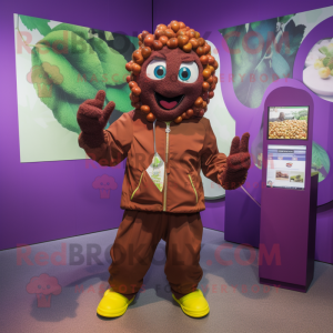 Brown Grape mascot costume character dressed with a Windbreaker and Bracelets