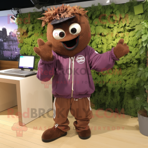 Brown Grape mascot costume character dressed with a Windbreaker and Bracelets