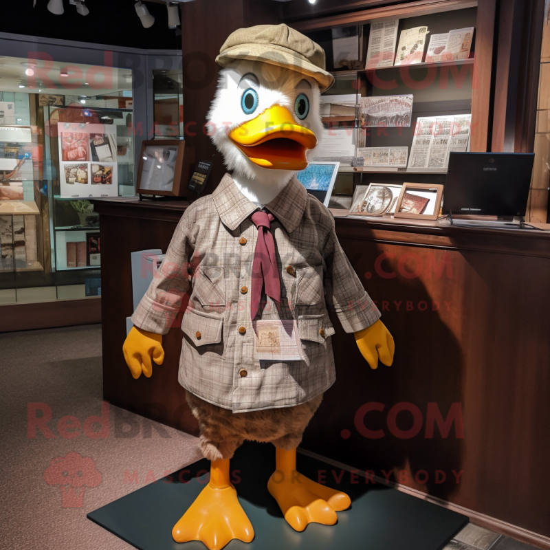 nan Duck mascot costume character dressed with a Oxford Shirt and Brooches