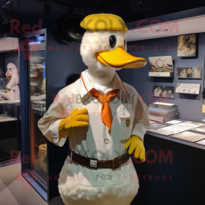 nan Duck mascot costume character dressed with a Oxford Shirt and Brooches