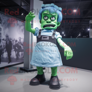 Cyan Frankenstein'S Monster mascot costume character dressed with a Mini Skirt and Suspenders