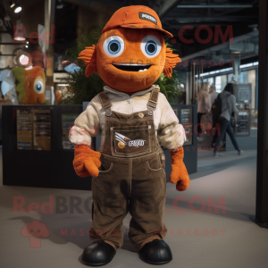 Rust Cod mascot costume character dressed with a Dungarees and Keychains