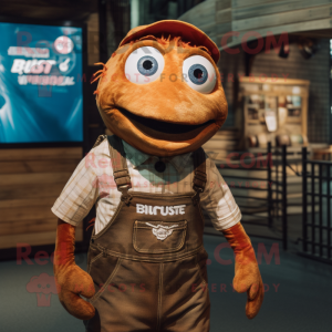 Rust Cod mascot costume character dressed with a Dungarees and Keychains