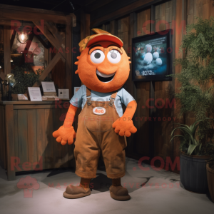 Rust Cod mascot costume character dressed with a Dungarees and Keychains