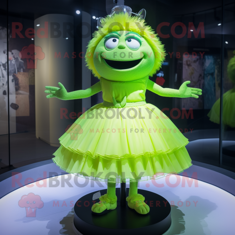 Lime Green Pendant mascot costume character dressed with a Mini Skirt and Hairpins Lime Green Pendant mascot costume character dressed with a Mini Skirt and Hairpins