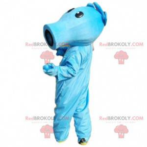 Blue mascot. Blue creature, blue character. Blue costume -