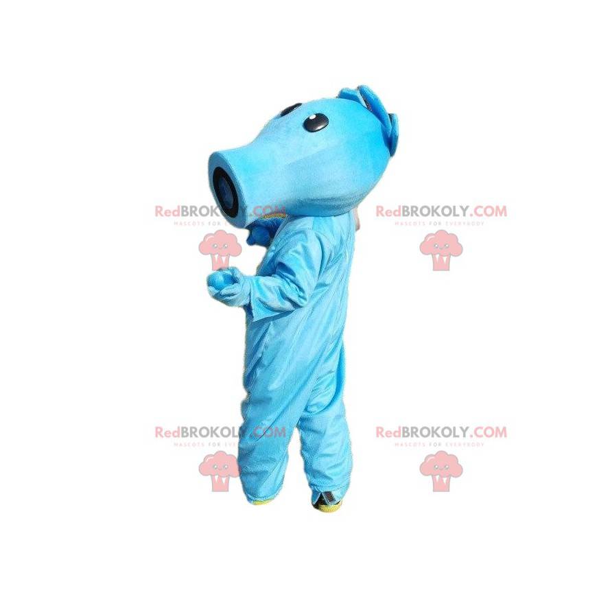 Blue mascot. Blue creature, blue character. Blue costume -