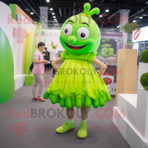 Lime Green Pendant mascot costume character dressed with a Mini Skirt and Hairpins